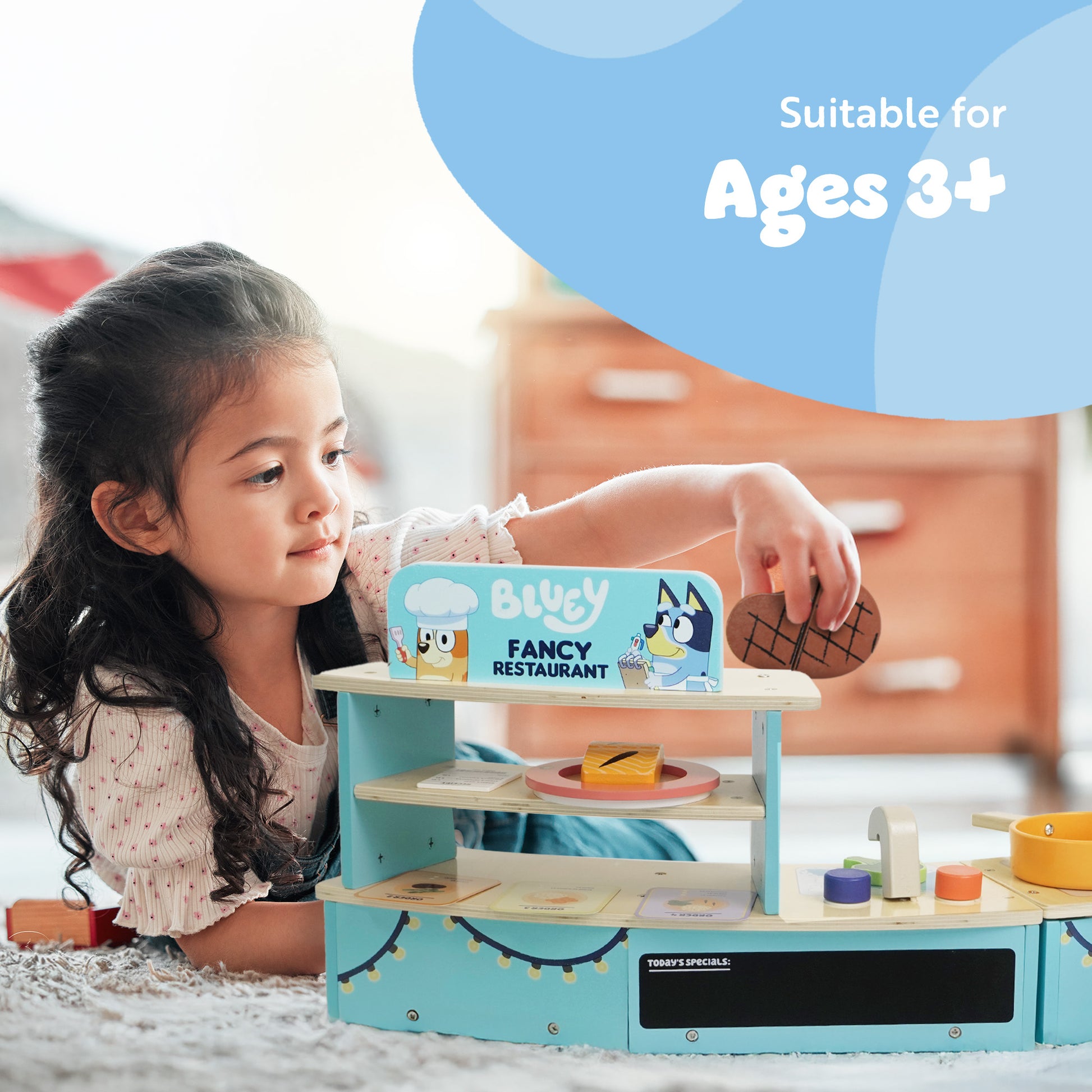 Bluey wooden tabletop restaurant set – portable compact design for at-home and on-the-go play