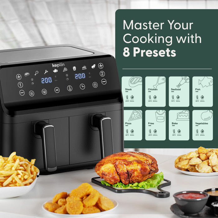 9L Dual Zone Air Fryer - 8-in-1 Cooking Functions - 2700W Energy-Saving Cooker - Family Size