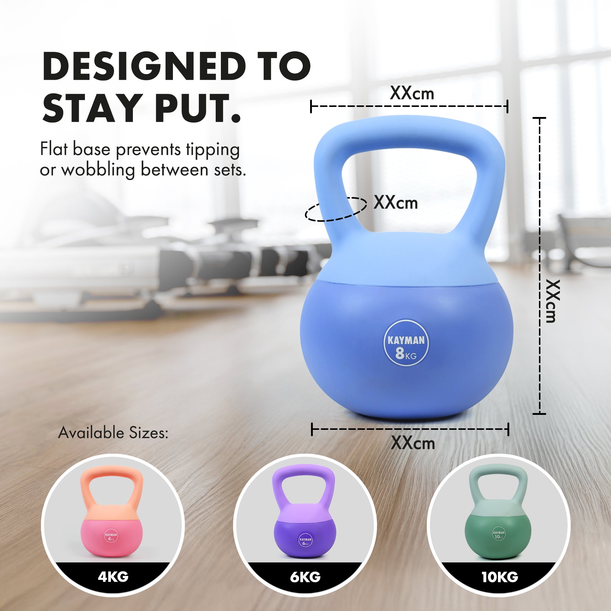 KAYMAN Soft Kettlebell for Home Gym – PVC Coated Weight – Floor Safe Flat Base – Ergonomic Non-Slip Handle – Strength Training, CrossFit, HIIT, Core Workout – Durable Fitness Equipment