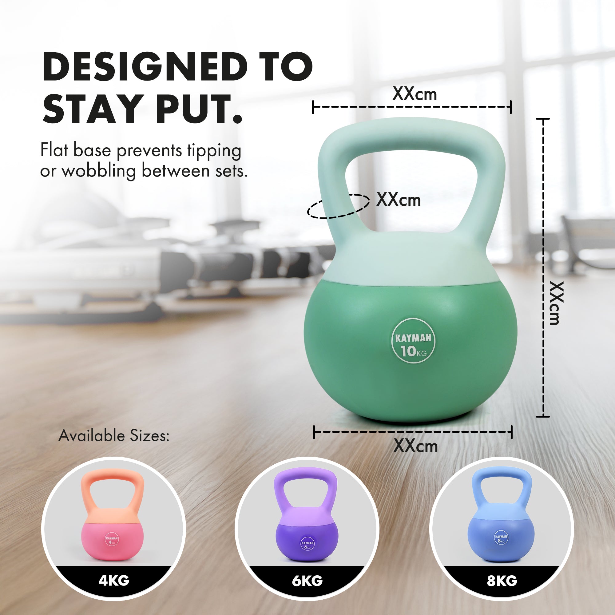 KAYMAN Soft Kettlebell for Home Gym – PVC Coated Weight – Floor Safe Flat Base – Ergonomic Non-Slip Handle – Strength Training, CrossFit, HIIT, Core Workout – Durable Fitness Equipment
