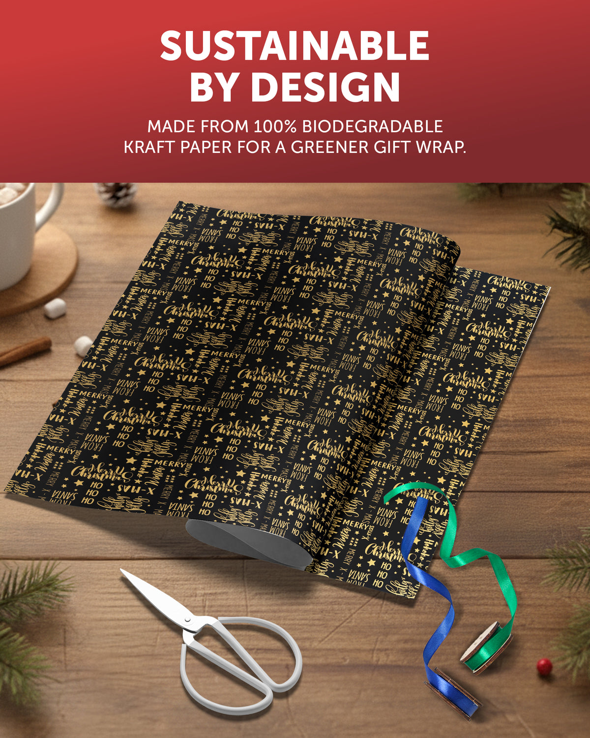 Kraft & Co Gift Wrapping Paper, 69cm x 8m, 4 Pack
