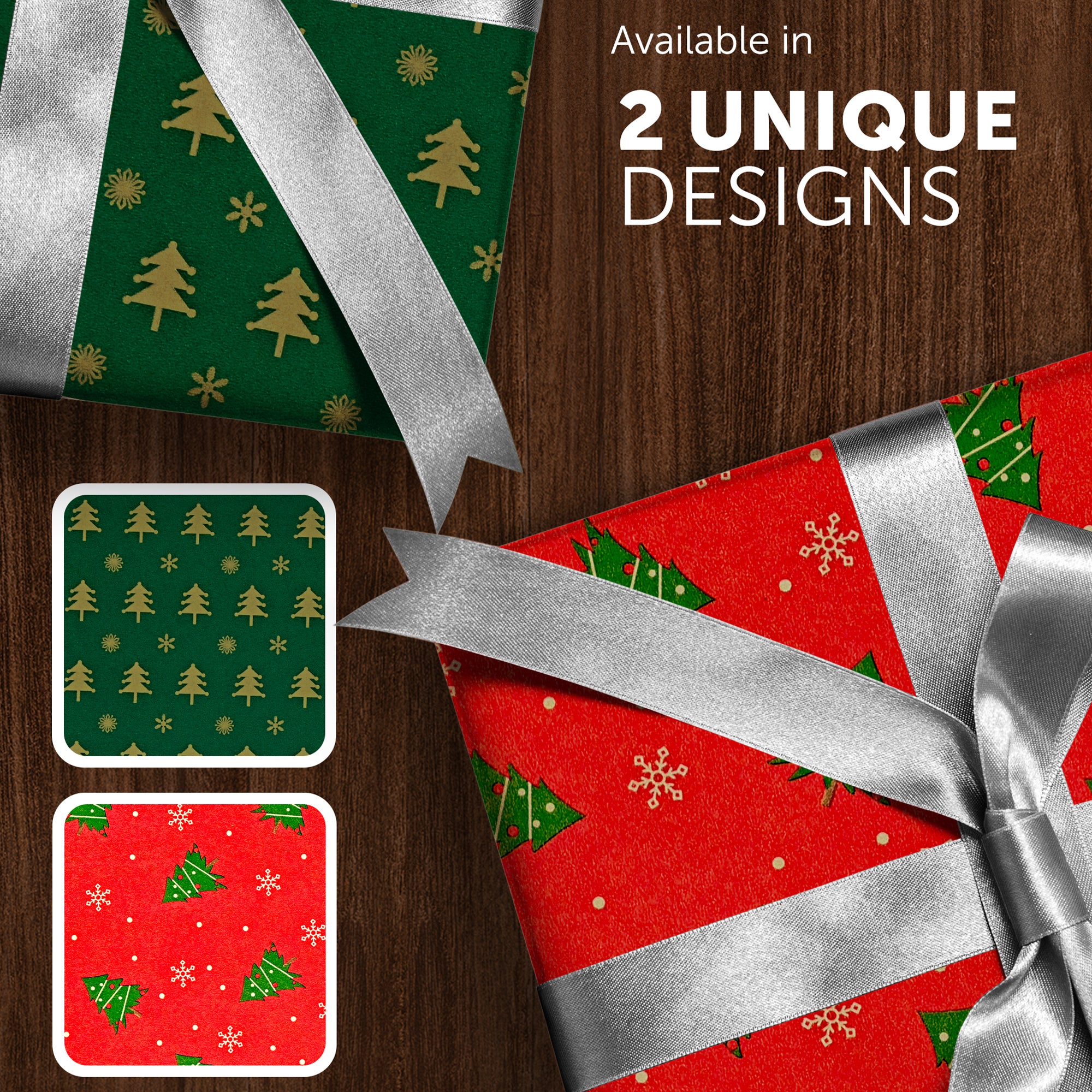 Kraft & Co 2 Pack Christmas Wrapping Paper Roll - Festive Designed Recyclable Kraft Paper, Perfect for Holiday Gifts, Arts & Crafts-Wrapping for a Merry Christmas (44.5cm x 25m)