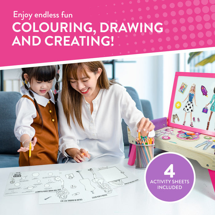 Barbie 2-in-1 whiteboard and eating tray for children – foldable portable design