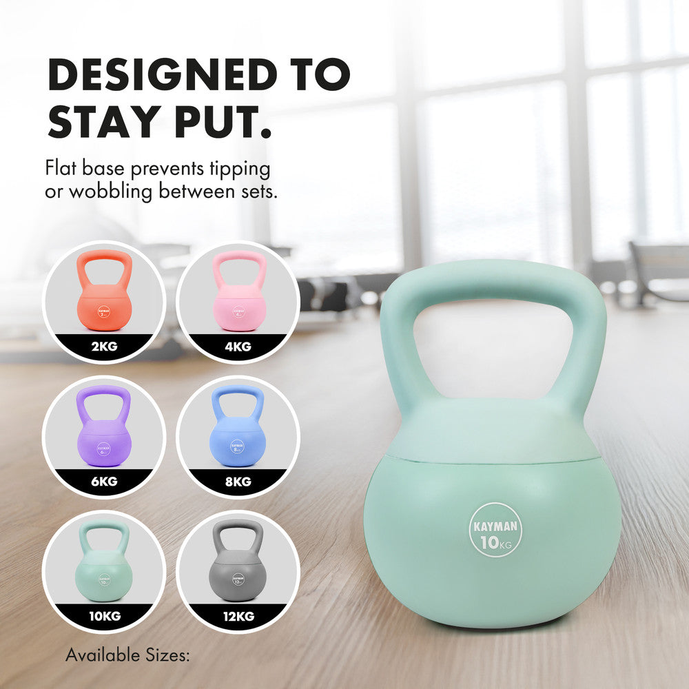KAYMAN Soft Kettlebell for Home Gym – PVC Coated Weight – Floor Safe Flat Base – Ergonomic Non-Slip Handle – Strength Training, CrossFit, HIIT, Core Workout – Durable Fitness Equipment