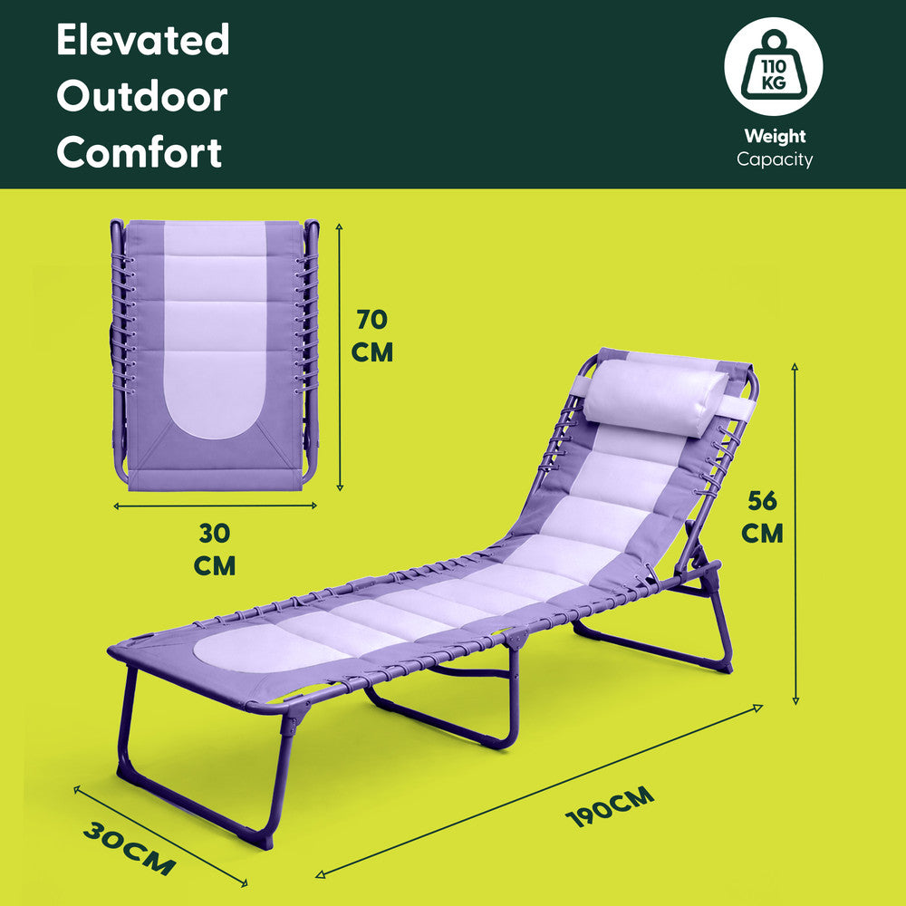 KEPLIN Foldable Sun Lounger Chair - Outdoor Garden Recliner with Color Block Design, 4 Position Adjustable Backrest, Padded 600D Oxford Fabric, Portable Patio Camping Deck Chair 110kg