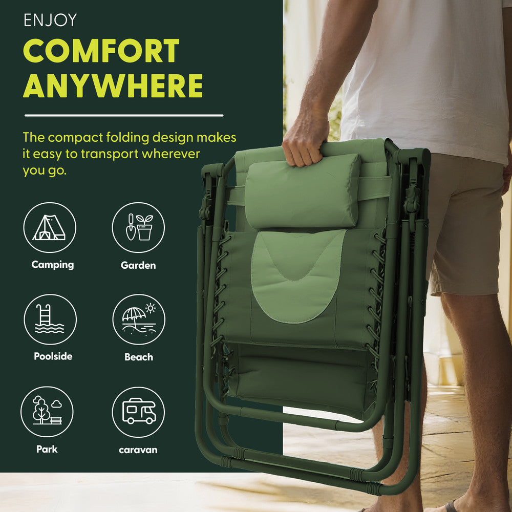 KEPLIN 2 Pack XXL Premium Heavy-Duty Colour Block Zero Gravity Chairs, Adjustable Headrest, Cup & Phone Holder, Foldabl