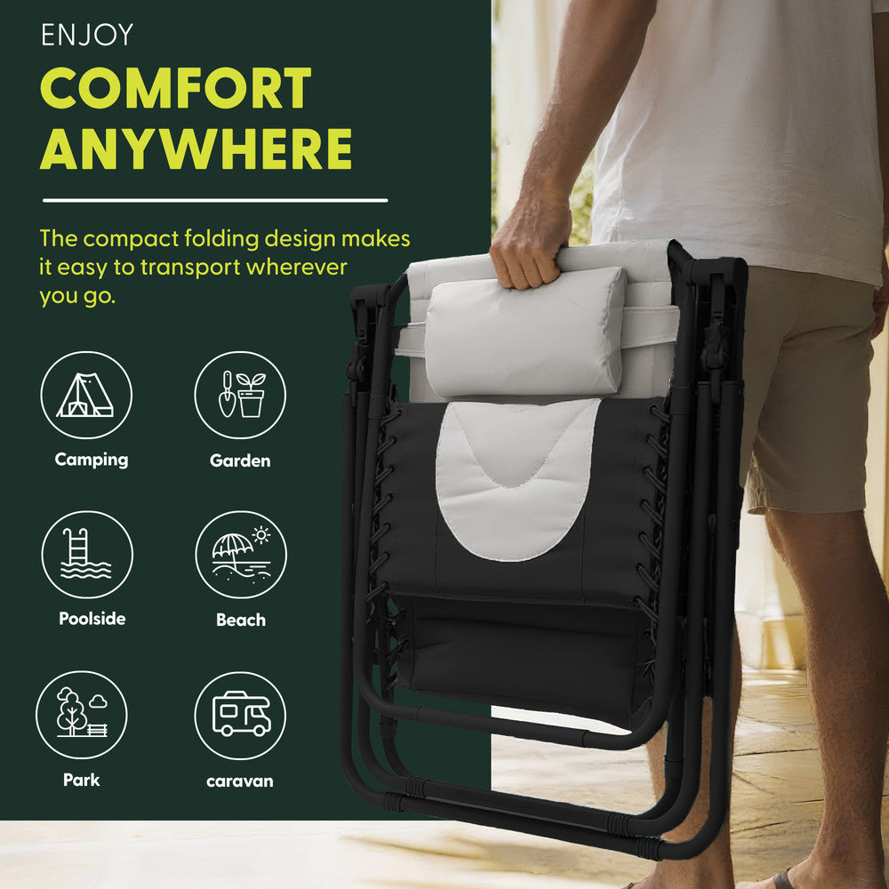 KEPLIN 2 Pack XXL Premium Heavy-Duty Colour Block Zero Gravity Chairs, Adjustable Headrest, Cup & Phone Holder, Foldabl