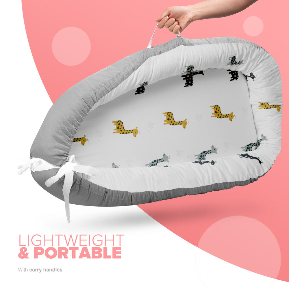 Kidoola Newborn Baby Nest Lounger - 100% Cotton, Washable, Safe and Breathable Fabric 0-12 Months Unisex Ideal for Home, Travel & Baby Essential Gift (Animals)