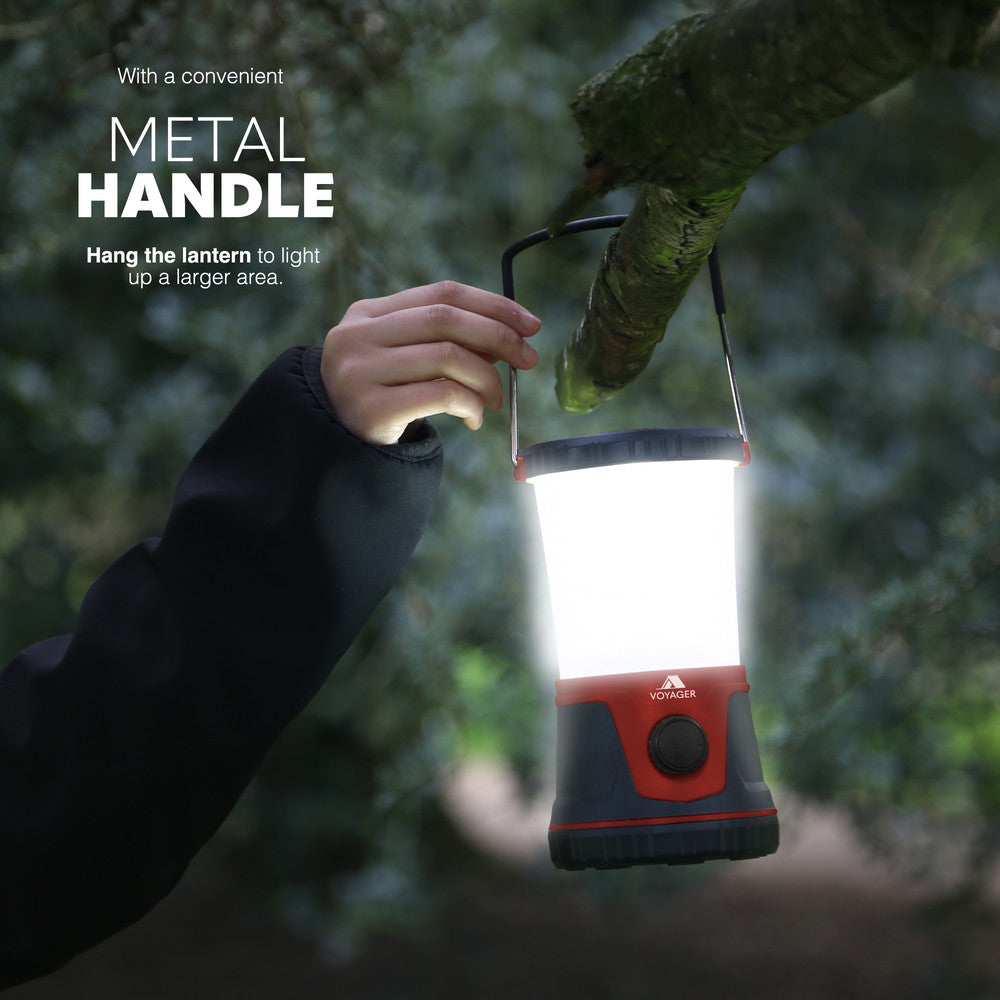 Maroon LED Camping Lantern Switched On – Wide-Area Bright Light for Campsite or Power Outage