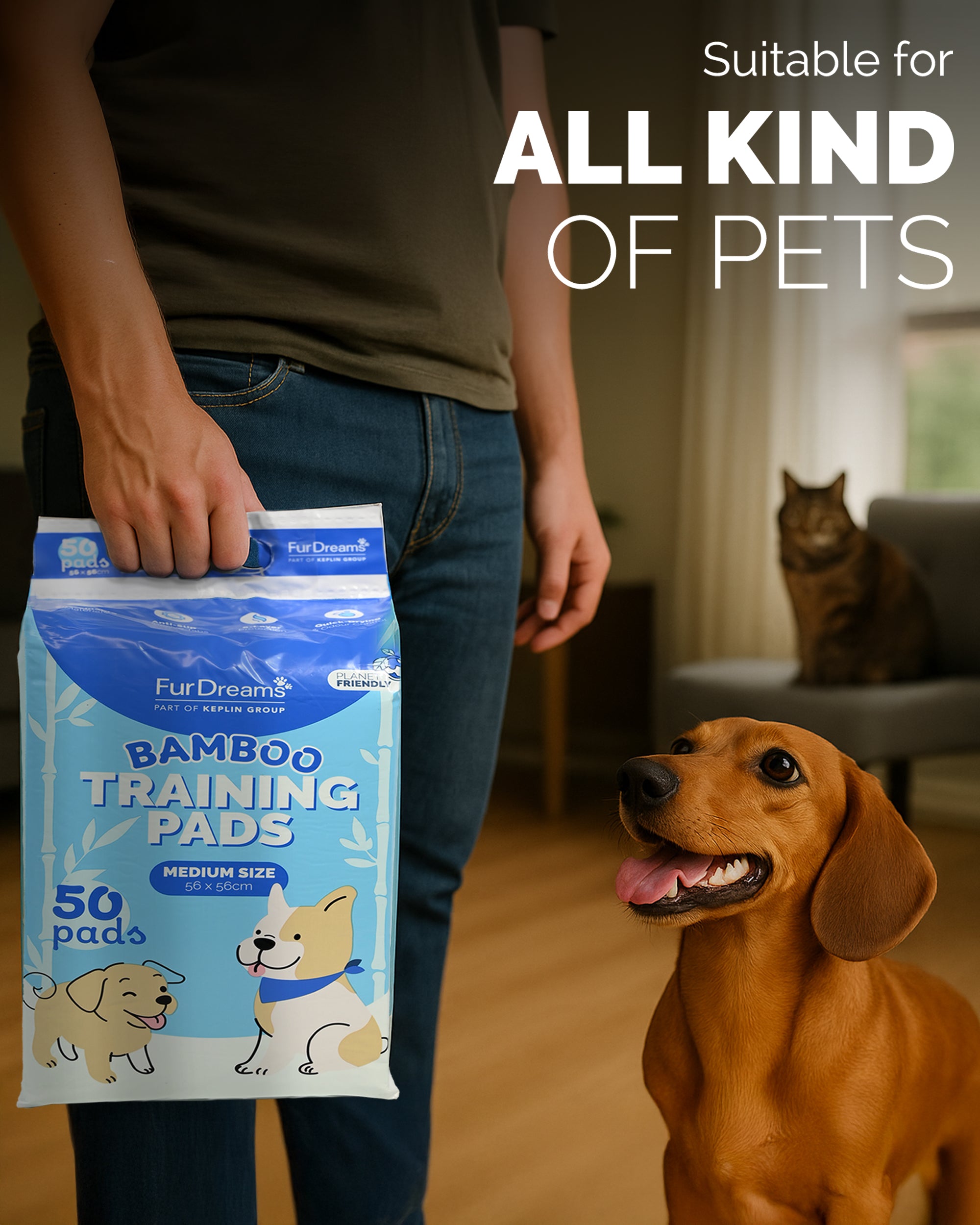 Furdreams Bamboo Puppy Training Pads - 50Pk, Super Absorbent, Odour Locking & Multi-Layered, Leak Proof, Quick Dry, Scented Attractant Disposable Training Mats for Dogs Pee Wee Piddle 50 Sheets