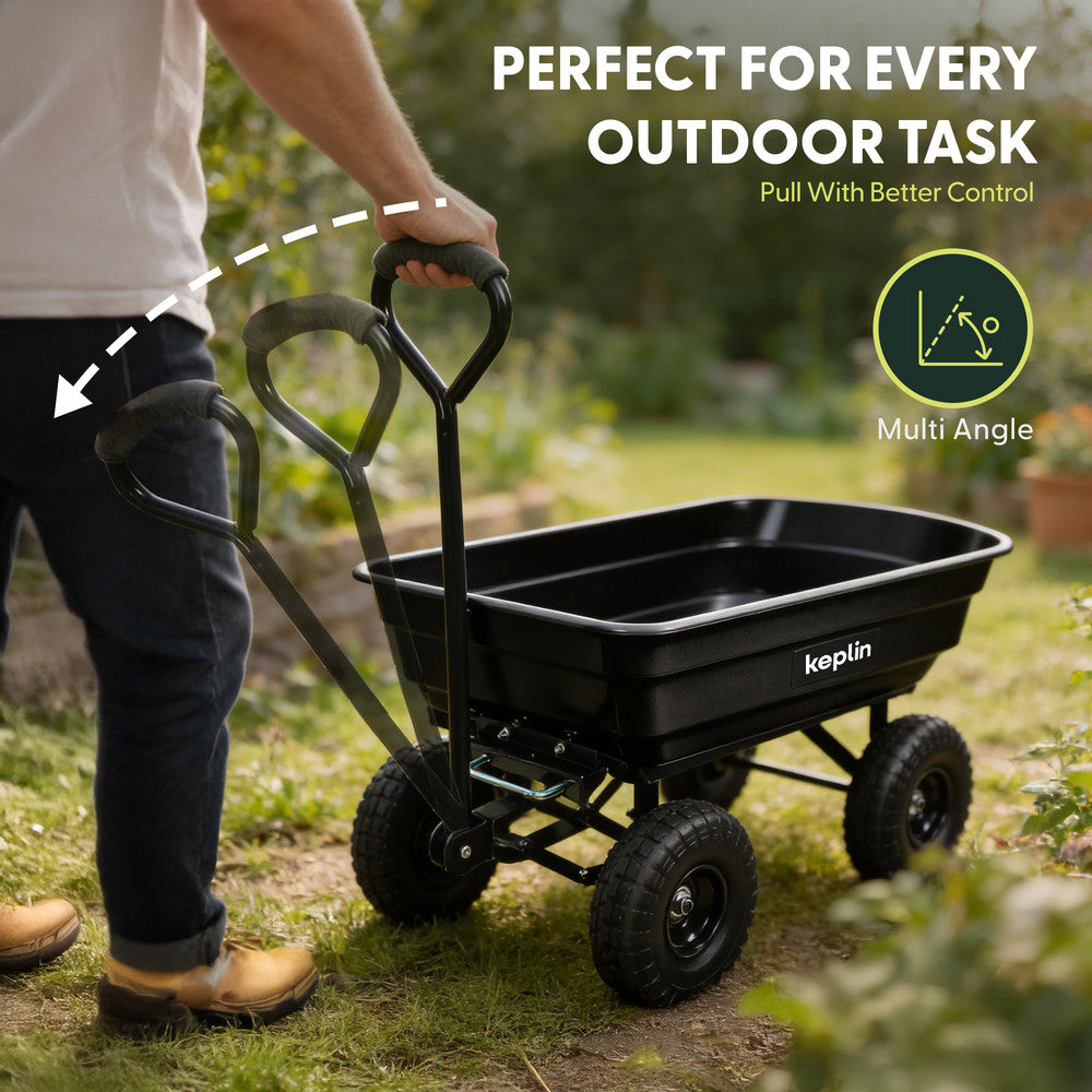 Garden wheelbarrow with pneumatic tyres – reduces tipping risk on driveways and outdoor work areas