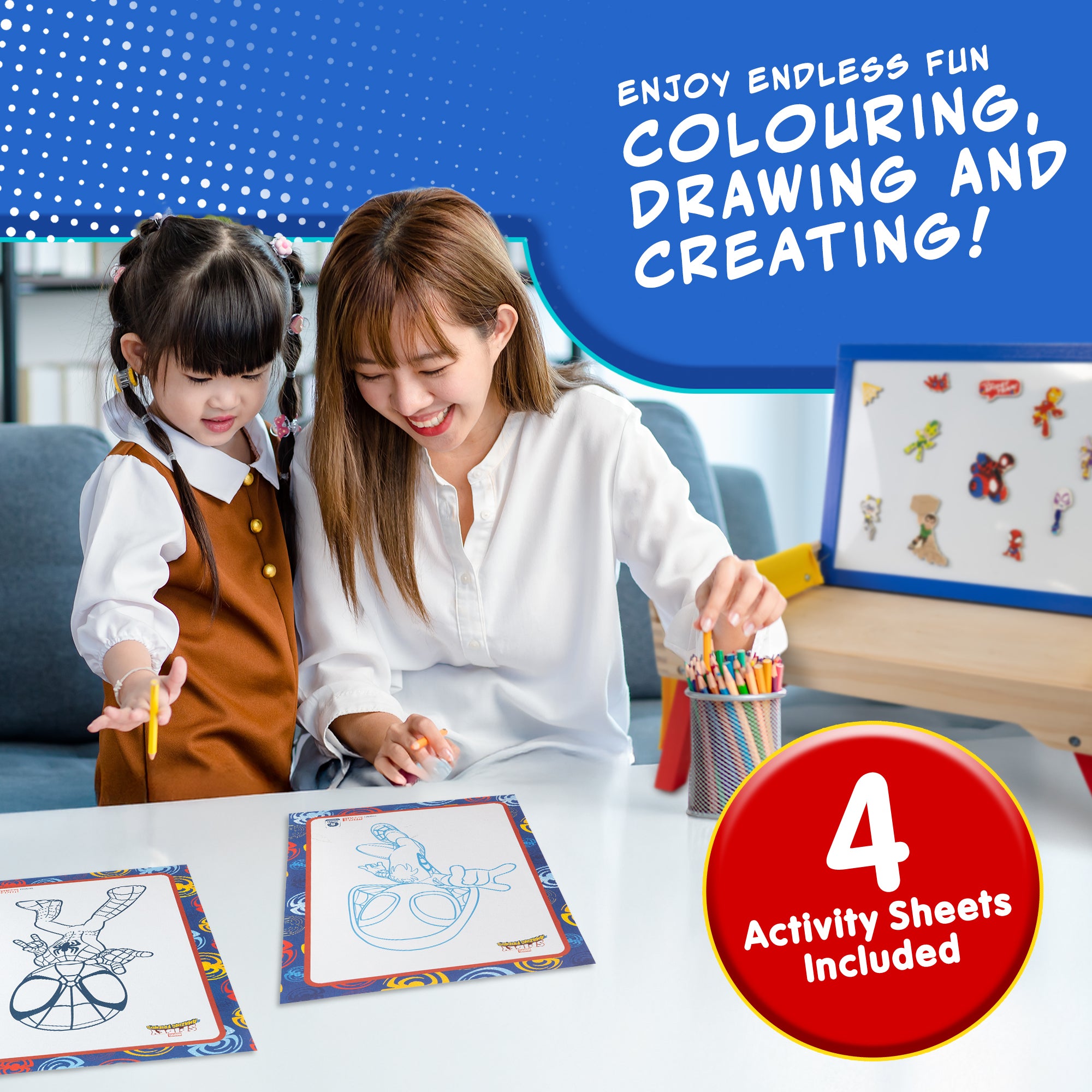 Marvel Spidey and His Amazing Friends Kids Activity Desk – Wooden Folding Lap Desk with Whiteboard, Magnetic Accessories, Storage Pockets & Marker – Portable Play Table for Boys & Girls