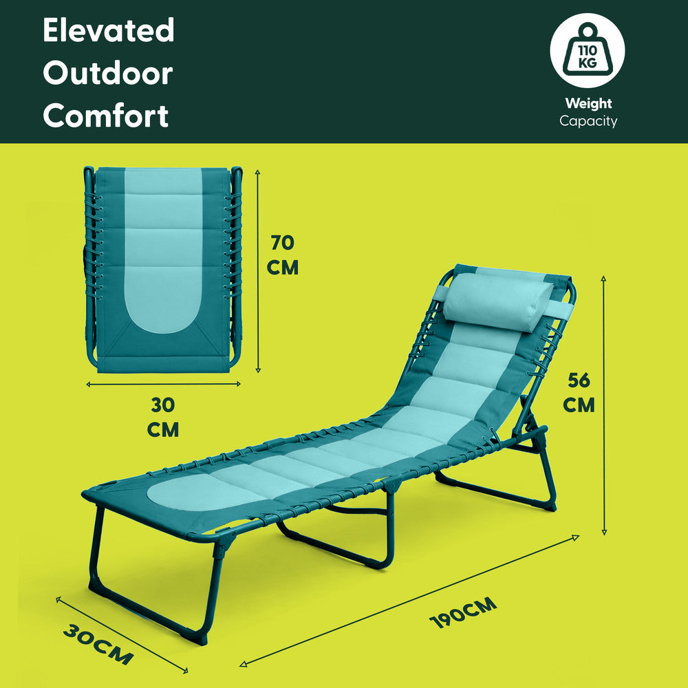 KEPLIN Foldable Sun Lounger Chair - Outdoor Garden Recliner with Color Block Design, 4 Position Adjustable Backrest, Padded 600D Oxford Fabric, Portable Patio Camping Deck Chair 110kg