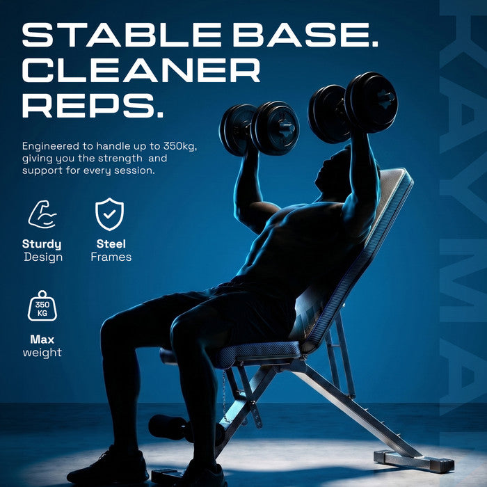 Kayman Adjustable Weight Bench - 6 Back Levels, 4 Seat Levels, 3 Leg Levels - Durable Steel, EPE Foam, PU - Foldable & Sturdy - Compact Home Gym Workout Bench (108x33x42-112 cm)