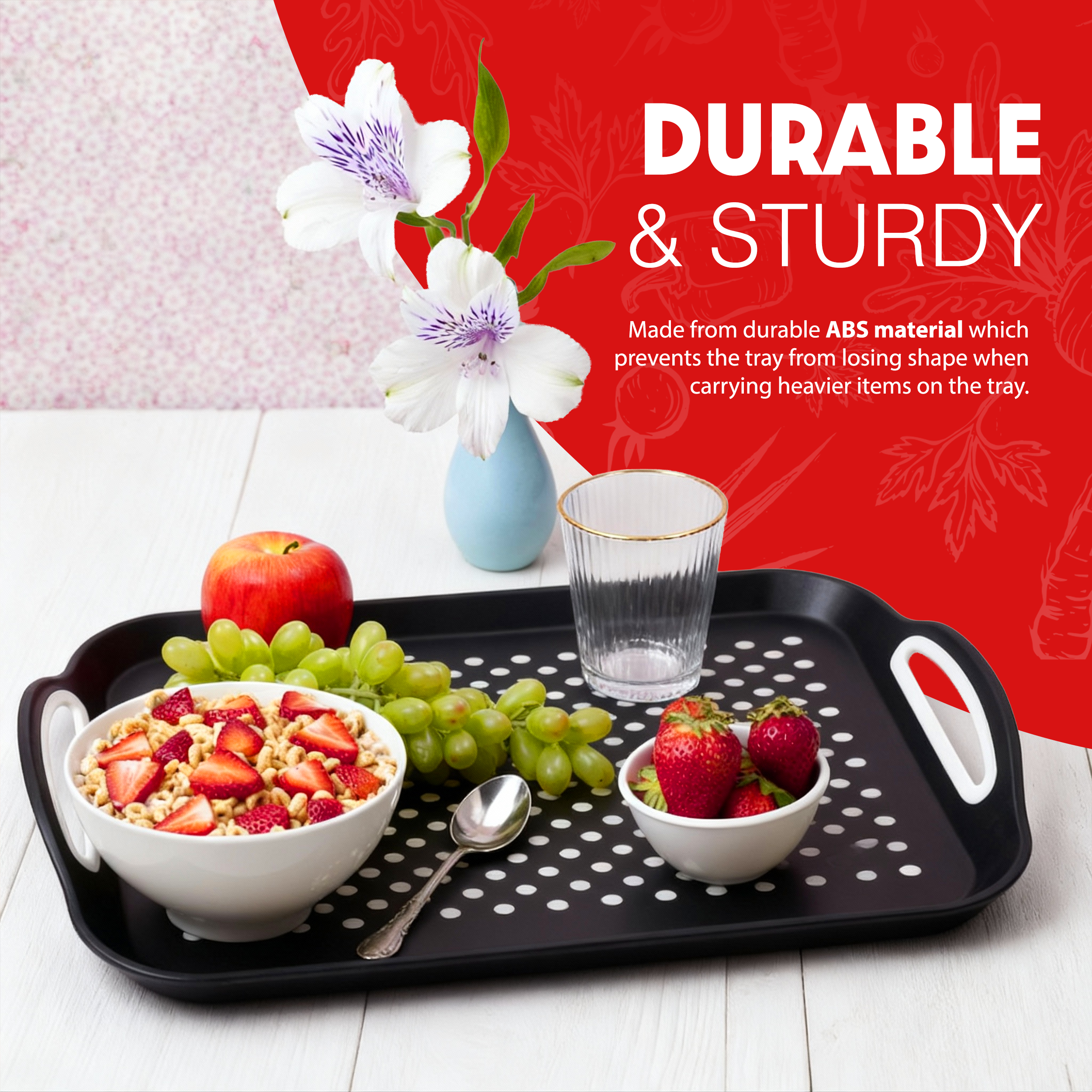 Essen 3-Pack Serving Tray Set – Non-Slip Lap Boards with Grip Handles, Ideal for Food Prep, Tea, Breakfast in Bed – Plastic Tray for Stable Dining – Dishwasher Safe