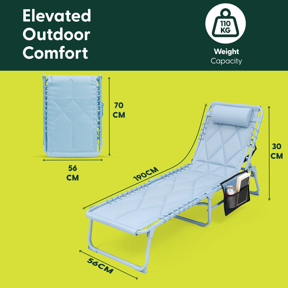 Blue Foldable Sun Lounger Folded Compact – Portable Garden Lounger for Easy Storage UK