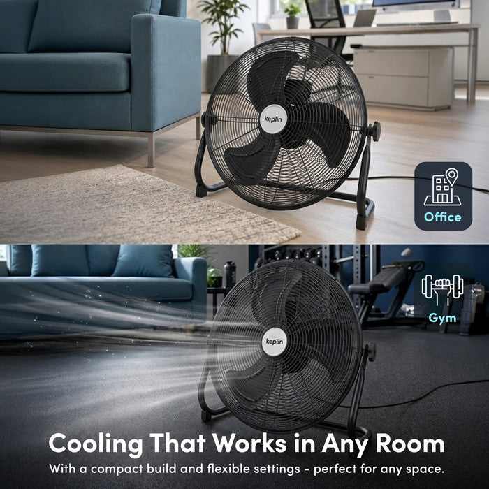 16 inch black metal floor fan full view