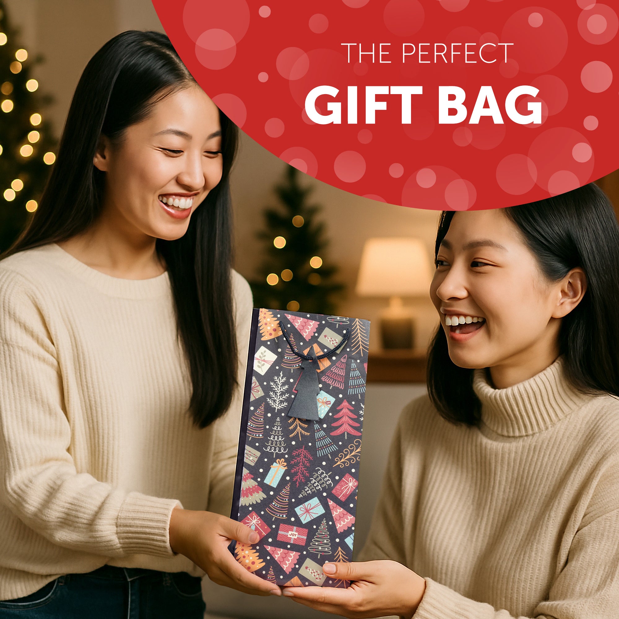 Kraft & Co - Christmas Wine Bottle Bag, 3 Festive Designs- Joy, Festive, Sparkle,  Pack of 3