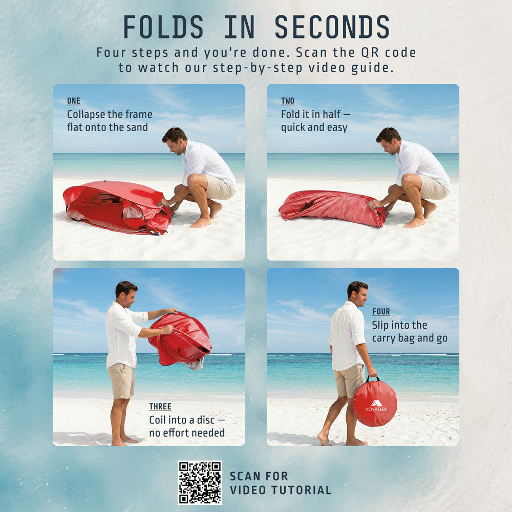 Coral 2-man beach tent interior – ample space for relaxing and playing in shade with UPF 50+ protection