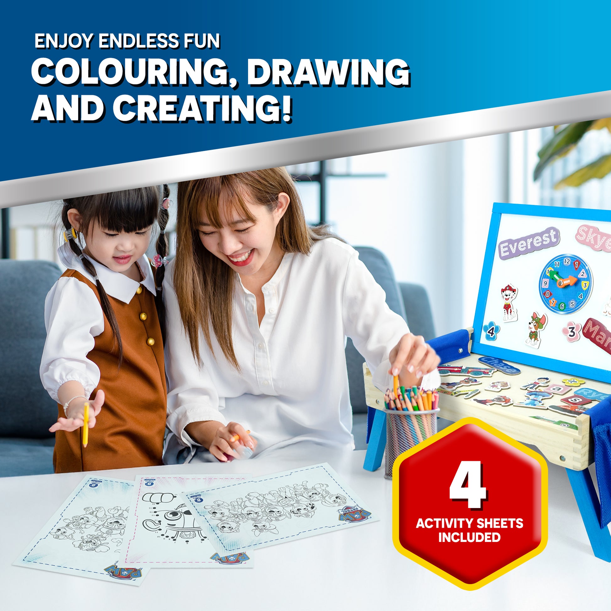 Paw Patrol Activity Table with Magnets – Children's Creation Station for Drawing, Spelling & Counting – Colourful Educational Gift for Kids