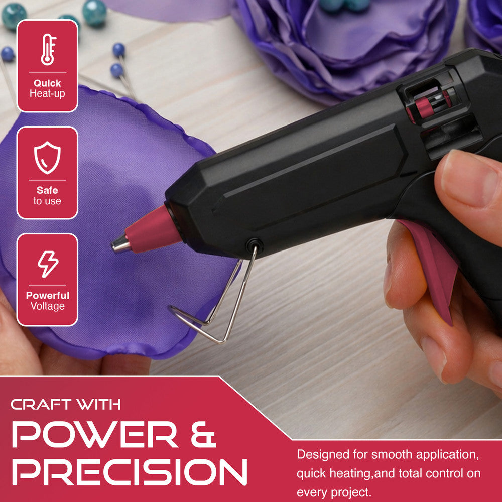 Haltons Hot Glue Gun - 20W Safe Electric Glue Gun with 50 Melt Glue Sticks (150mm x 7mm), Perfect for DIY, Arts, Crafts and Repair, Compatible with Wood, Glass, Metal, Plastic & Fabric - Black