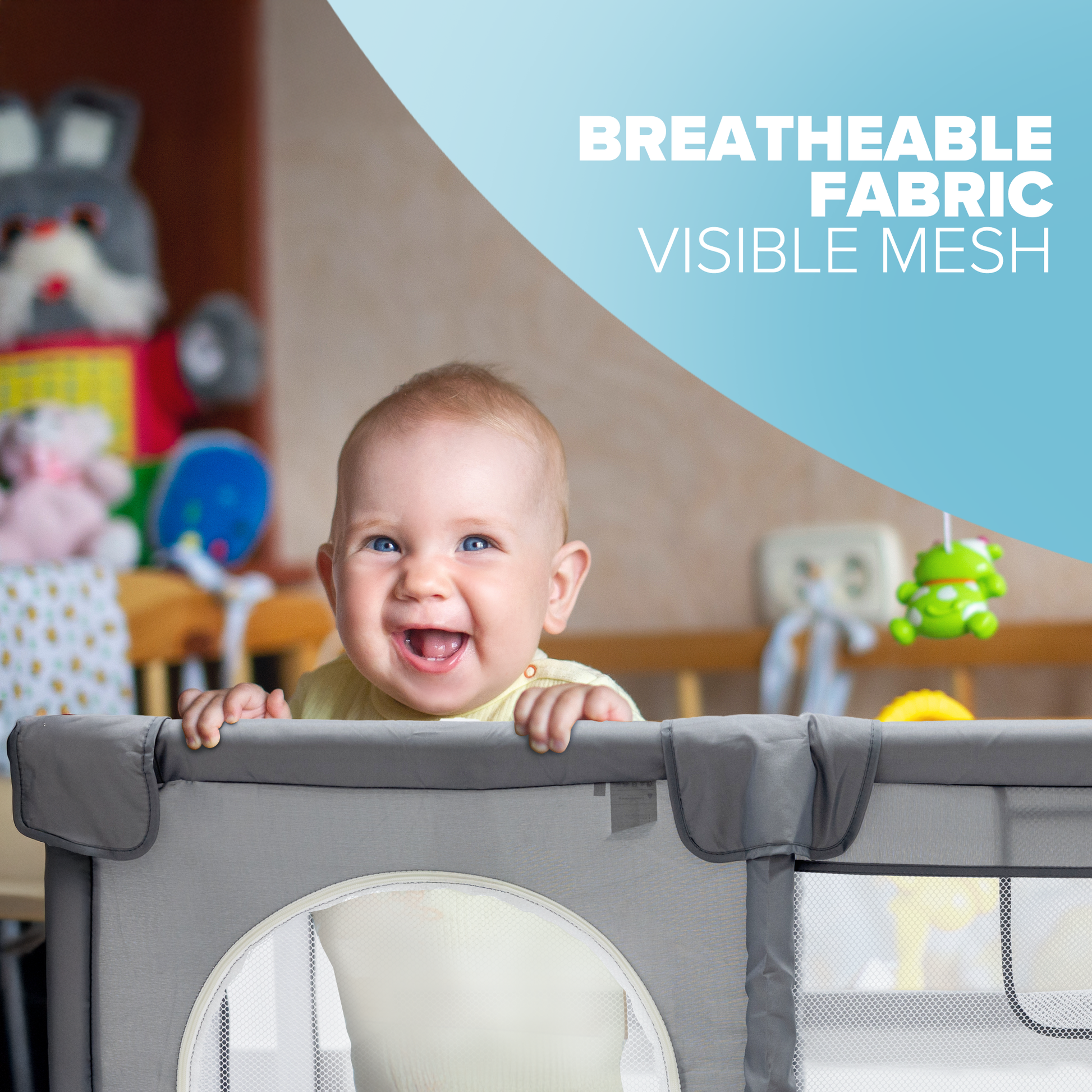 KIDOOLA Baby Playpen with Padded Frame & Mesh Walls, Unisex (150x180x65cm)