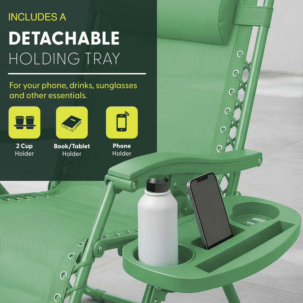 KEPLIN Set of 2 Heavy Duty Monocolour and Basic Textoline Zero Gravity Chairs for Garden Light Reclining Patio Sun loungers Easy to Clean Adjustable Head Rest Foldable with Cup & Phone Holder