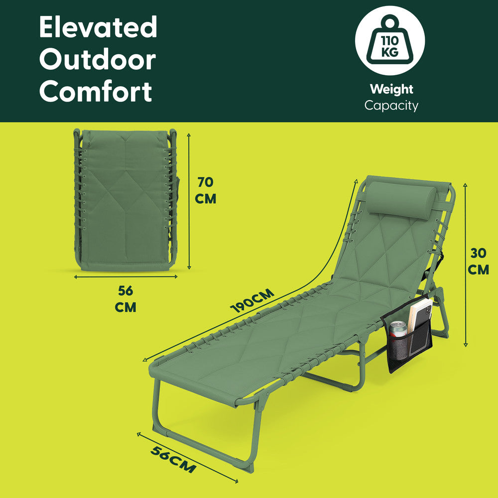 Green Foldable Sun Lounger Folded Compact – Portable Garden Lounger Easy Storage UK
