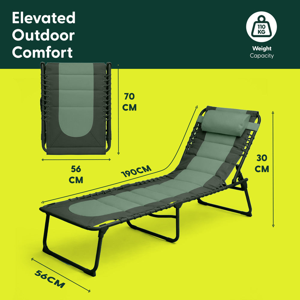 Green Padded Sun Lounger Folded Compact – Portable Folding Garden Lounger Easy Storage UK