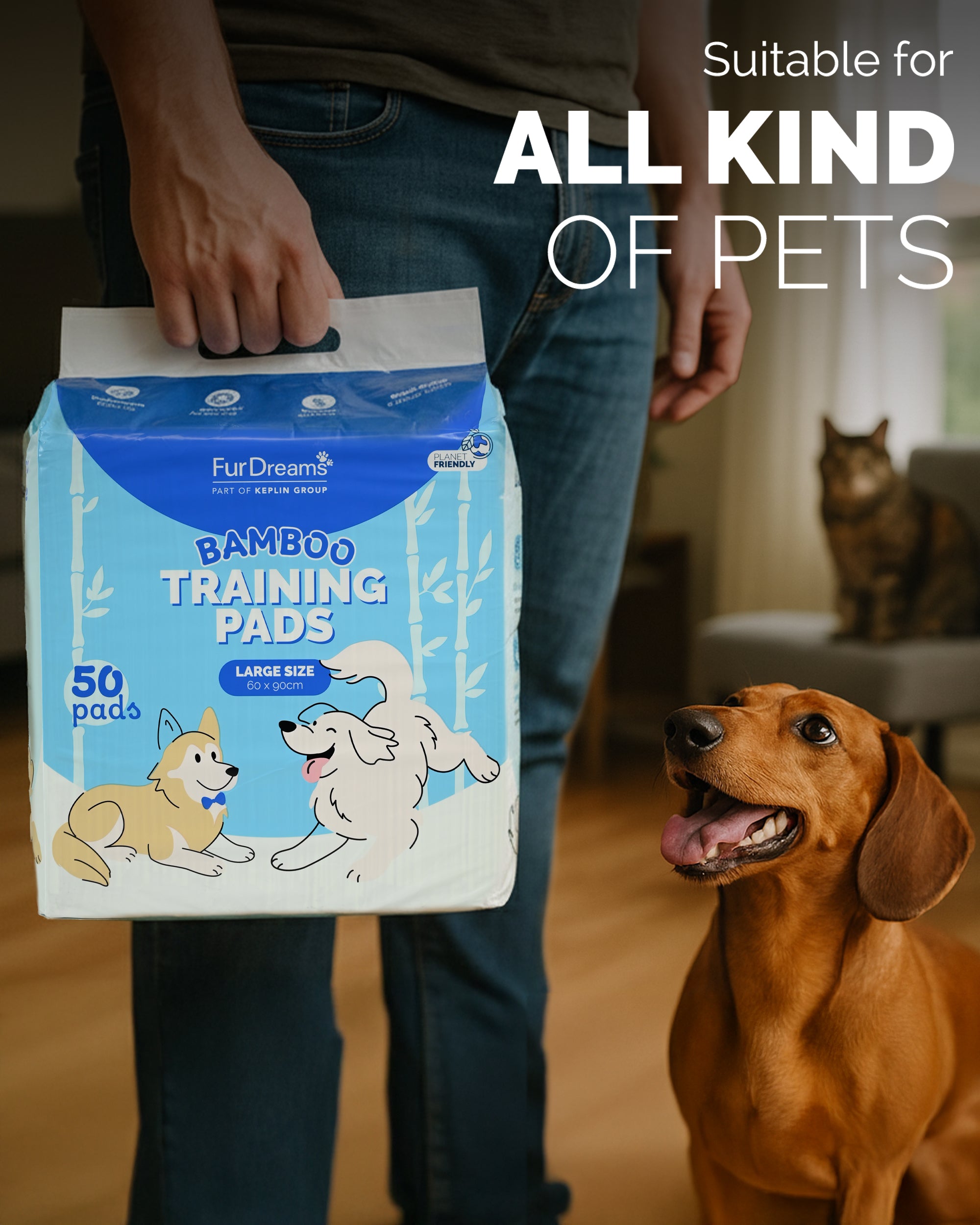 Furdreams Bamboo Puppy Training Pads - 50Pk, Super Absorbent, Odour Locking & Multi-Layered, Leak Proof, Quick Dry, Scented Attractant Disposable Training Mats for Dogs Pee Wee Piddle 50 Sheets