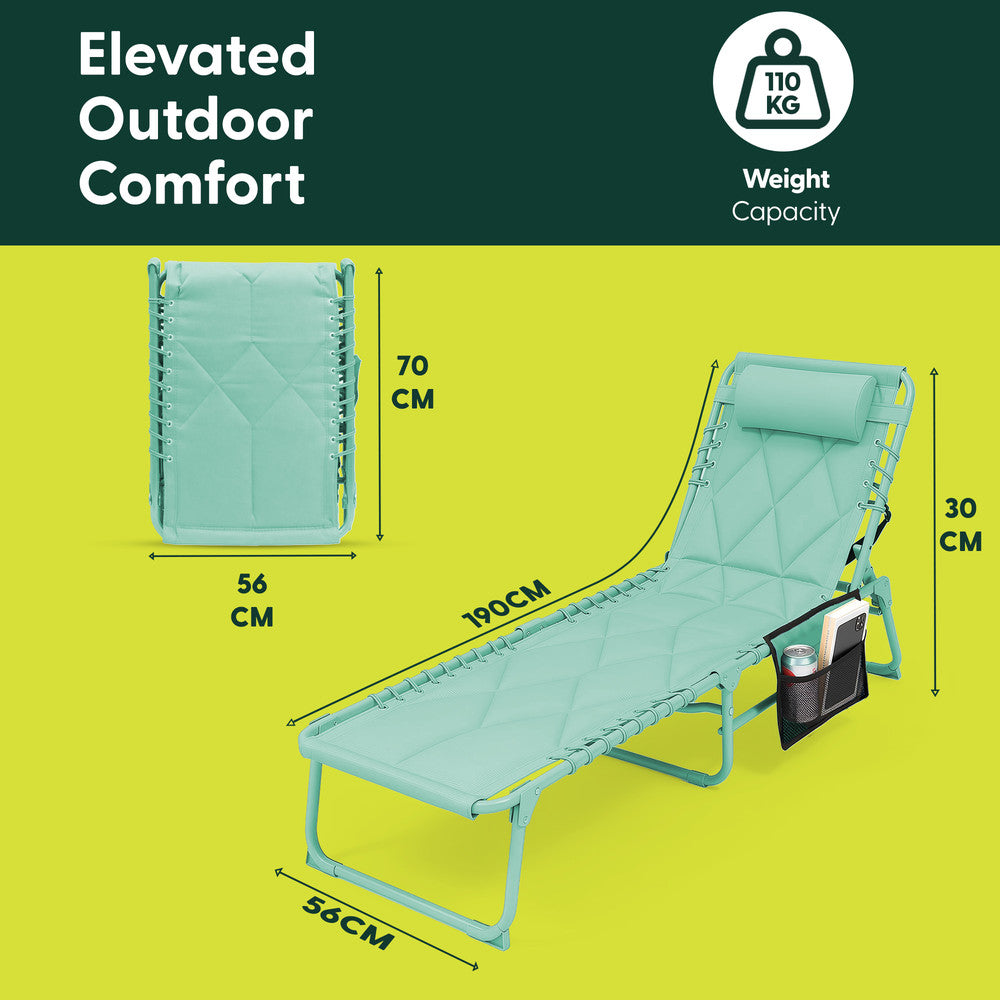 Quilted Folding Sun Lounger - Padded 600D Oxford Fabric