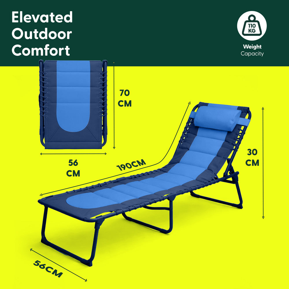 Navy Padded Sun Lounger Folded Compact – Portable Folding Garden Lounger for Easy Storage UK