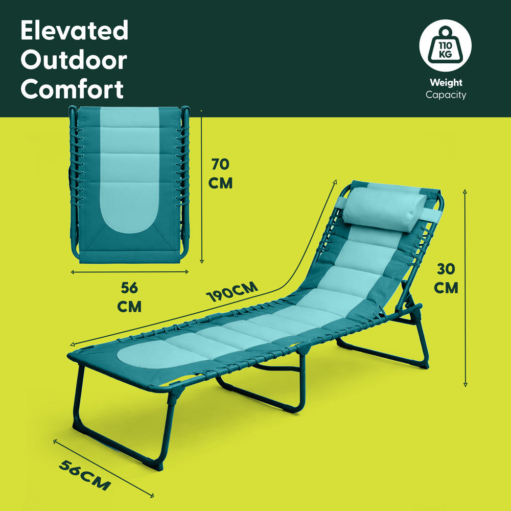Teal Padded Sun Lounger Folded Compact – Portable Folding Garden Lounger Easy Storage