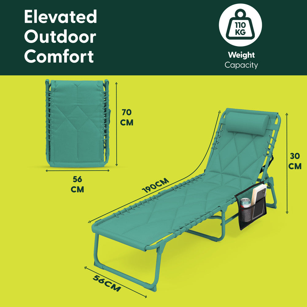 Teal Foldable Sun Lounger Folded Compact – Portable Outdoor Garden Lounger Easy Storage