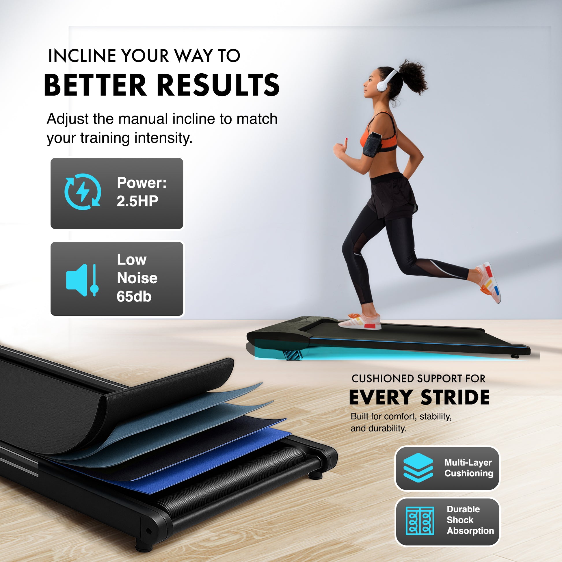 Kayman 3-in-1 Walking Pad Treadmill – Under Desk Electric Treadmill, Space-Saving, 120kg Capacity, 1–6km/h, Running, Walking & Working Modes, 2-Level Manual Incline, LED Display, Remote,900×400mm Belt – image 7