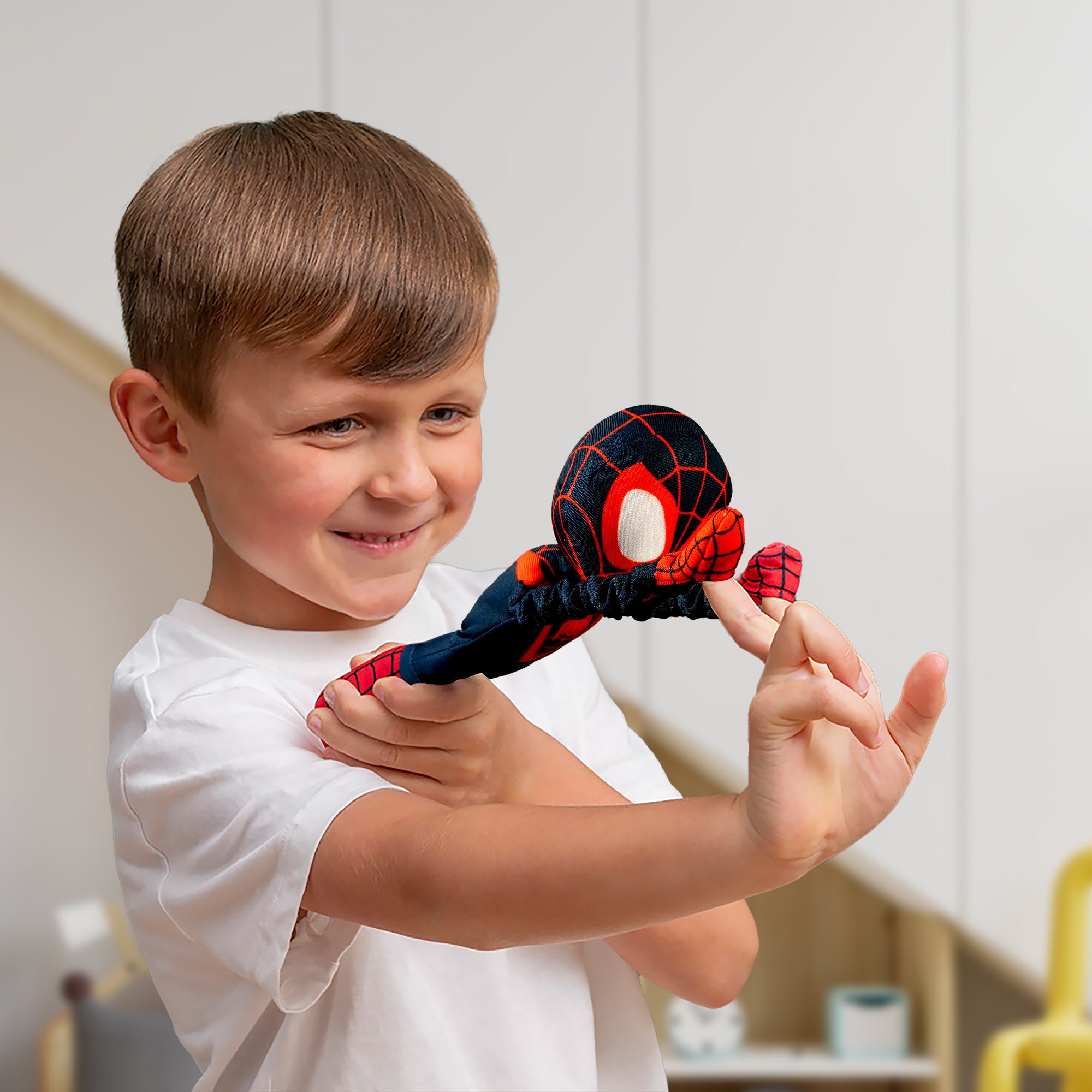 Marvel Spidey and His Amazing Friends – Slingshot Plush Spider-Man, Slingshot Ghost & Slingshot Spin Toy with Sound– Stretchable Arms for Launch Action – Soft & Durable Superhero Plush for Kids Toys for Boys & Girls