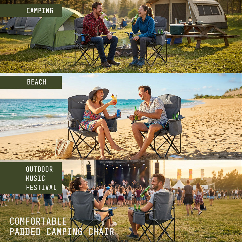 Folding Camping Chairs 2 Pack with Cooler Bag