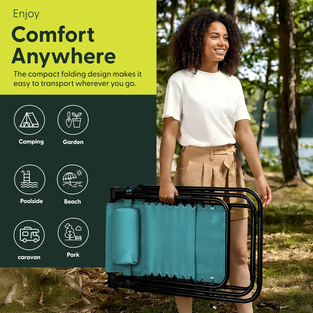 KEPLIN Set of 2 Heavy Duty Monocolour and Basic Textoline Zero Gravity Chairs for Garden Light Reclining Patio Sun loungers Easy to Clean Adjustable Head Rest Foldable with Cup & Phone Holder