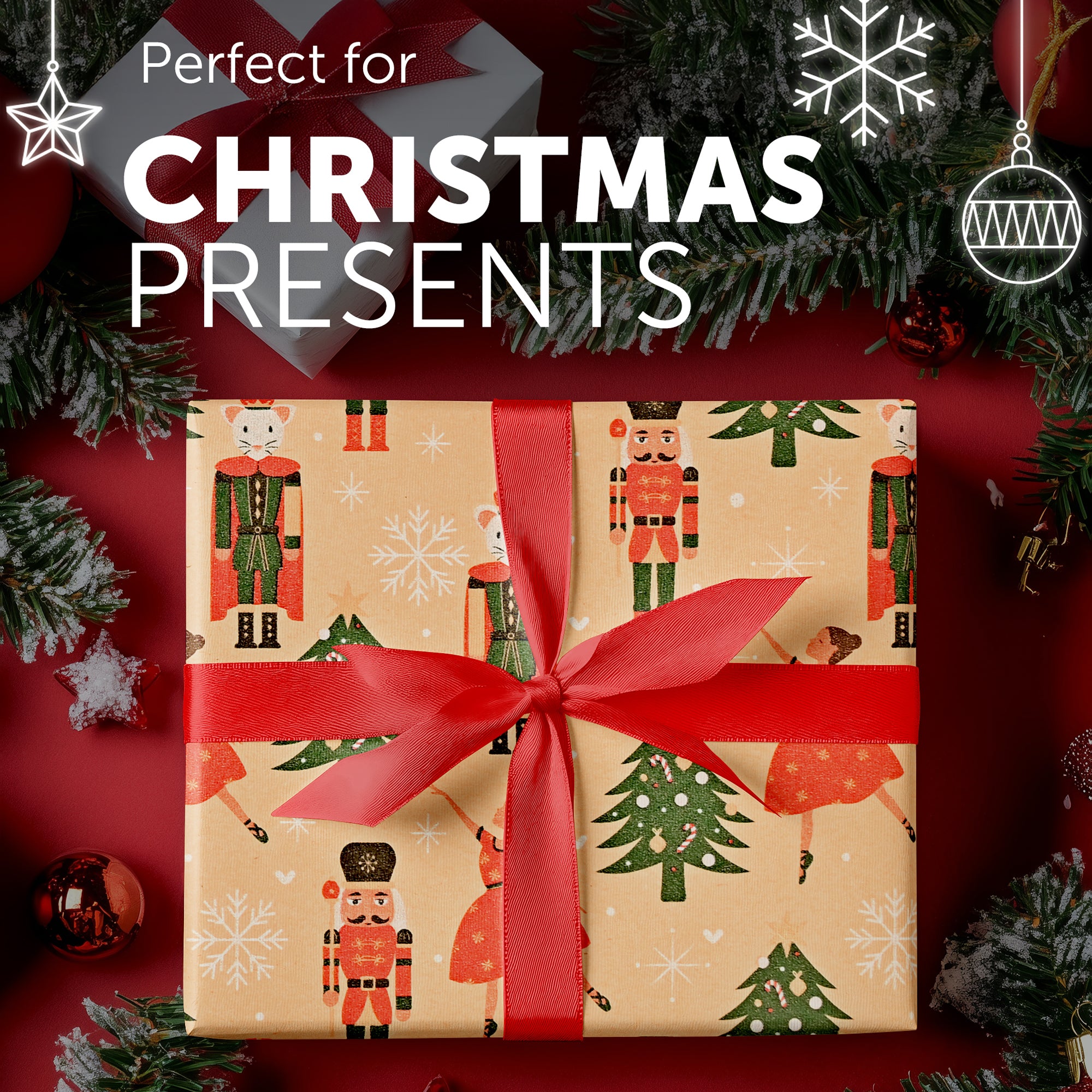 Kraft & Co 2 Pack Christmas Wrapping Paper Roll - Festive Designed Recyclable Kraft Paper, Perfect for Holiday Gifts, Arts & Crafts-Wrapping for a Merry Christmas (44.5cm x 25m)
