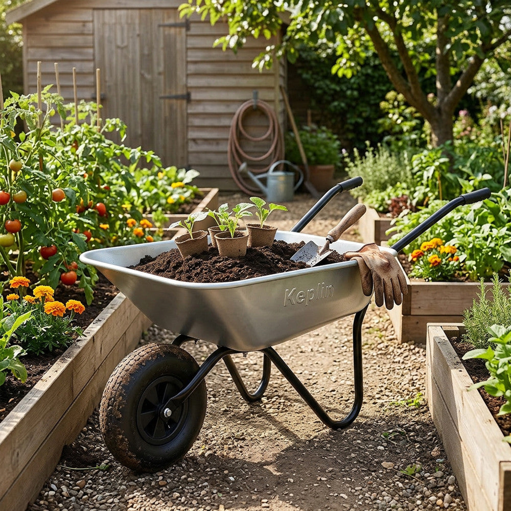 Heavy duty 65L garden wheelbarrow 130.5cm – steel and rubber construction for everyday UK garden use