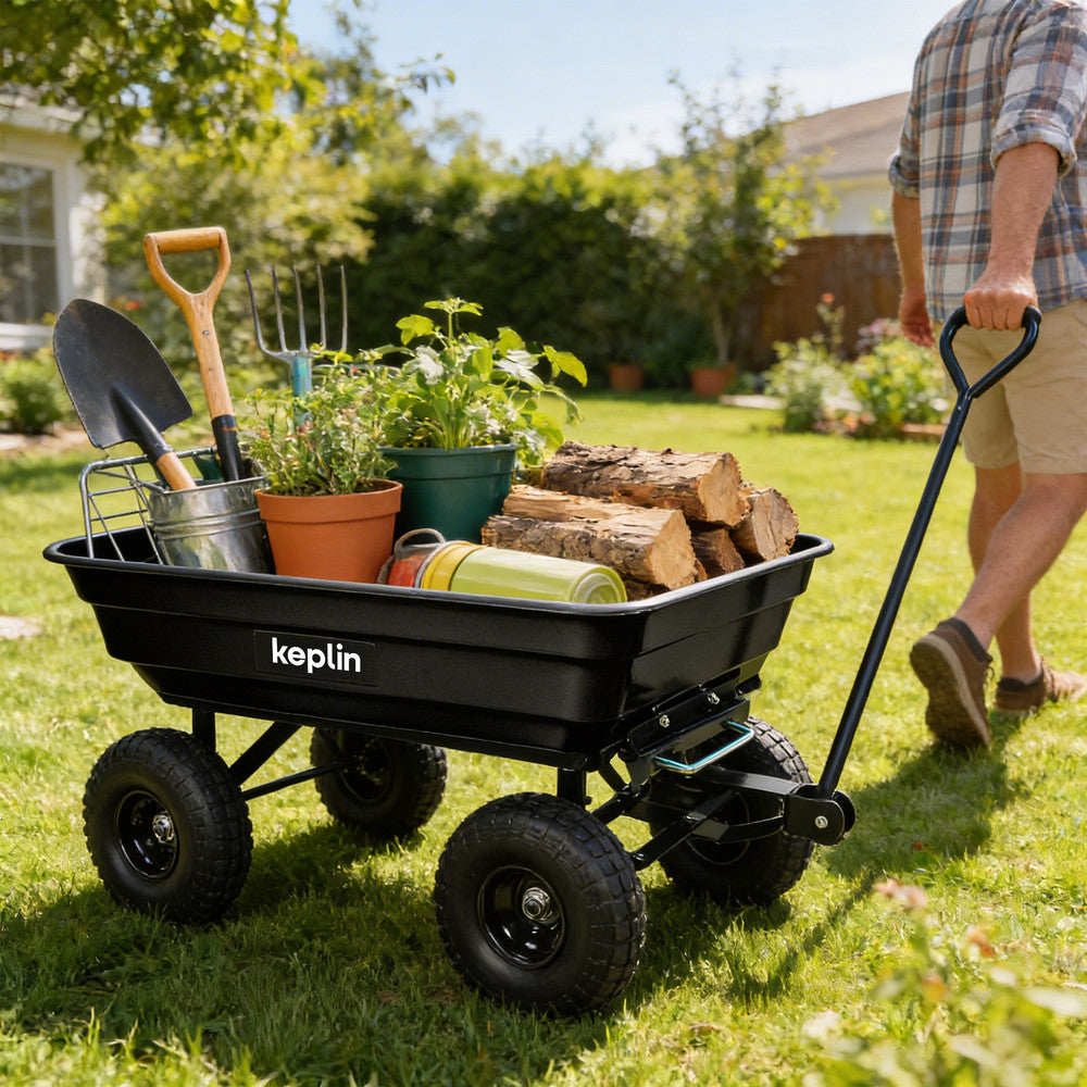 Heavy duty garden wheelbarrow 110cm high – 65cm wide steel cart for landscaping and garden tasks