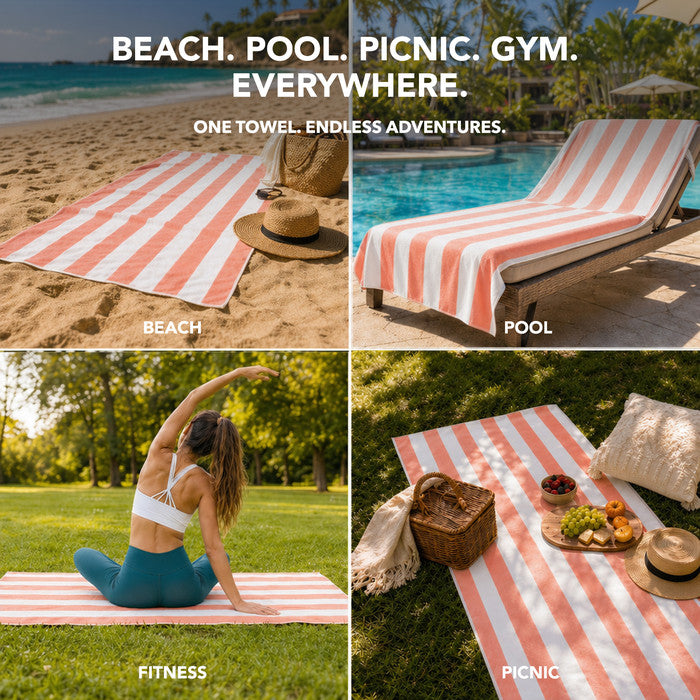 Keplin beach towel 90x200cm available in coral, aqua and turquoise