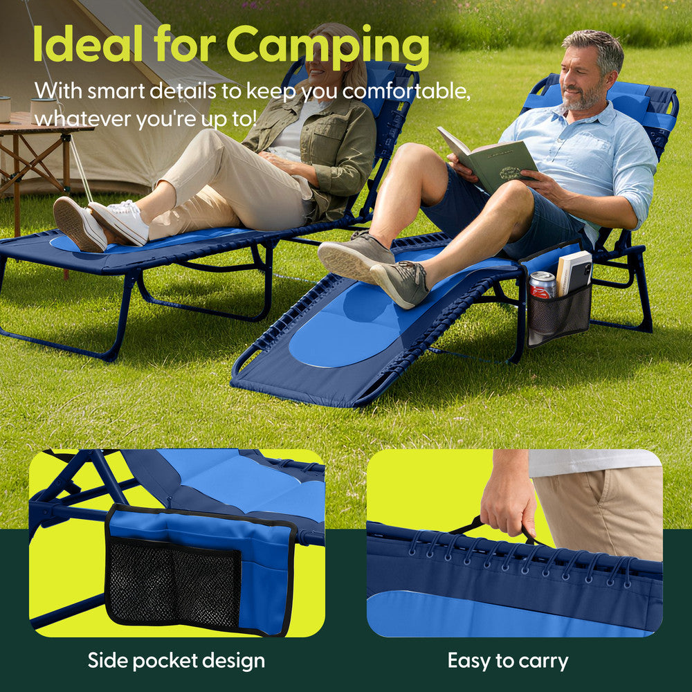 Keplin Navy Padded Garden Sun Lounger Outdoors – Foldable Recliner with Pillow Included