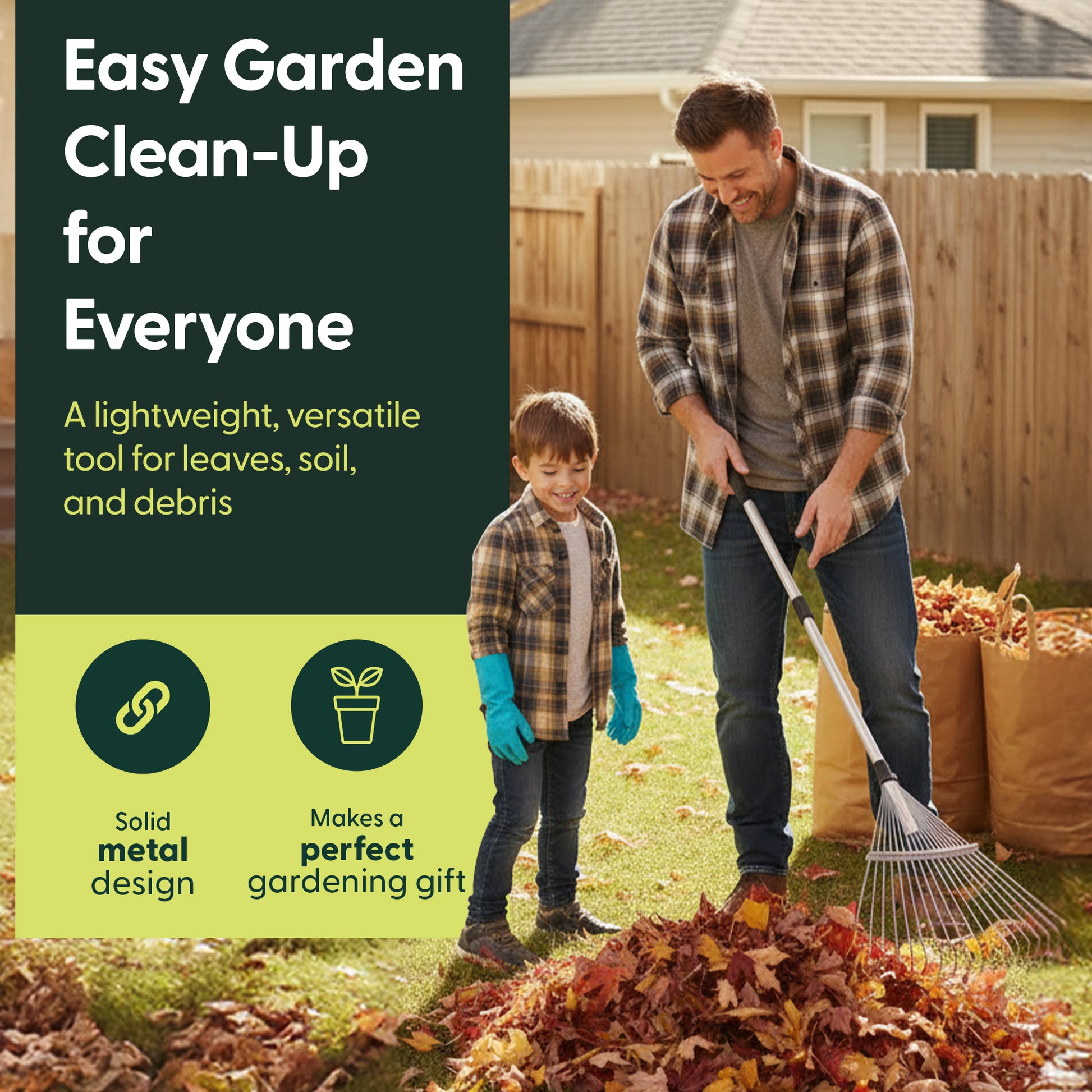 Telescopic Garden Rake for Leaves, Lawn, Yard & Soil Cleanup