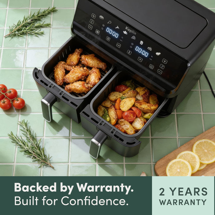 9L Dual Zone Air Fryer - 8-in-1 Cooking Functions - 2700W Energy-Saving Cooker - Family Size