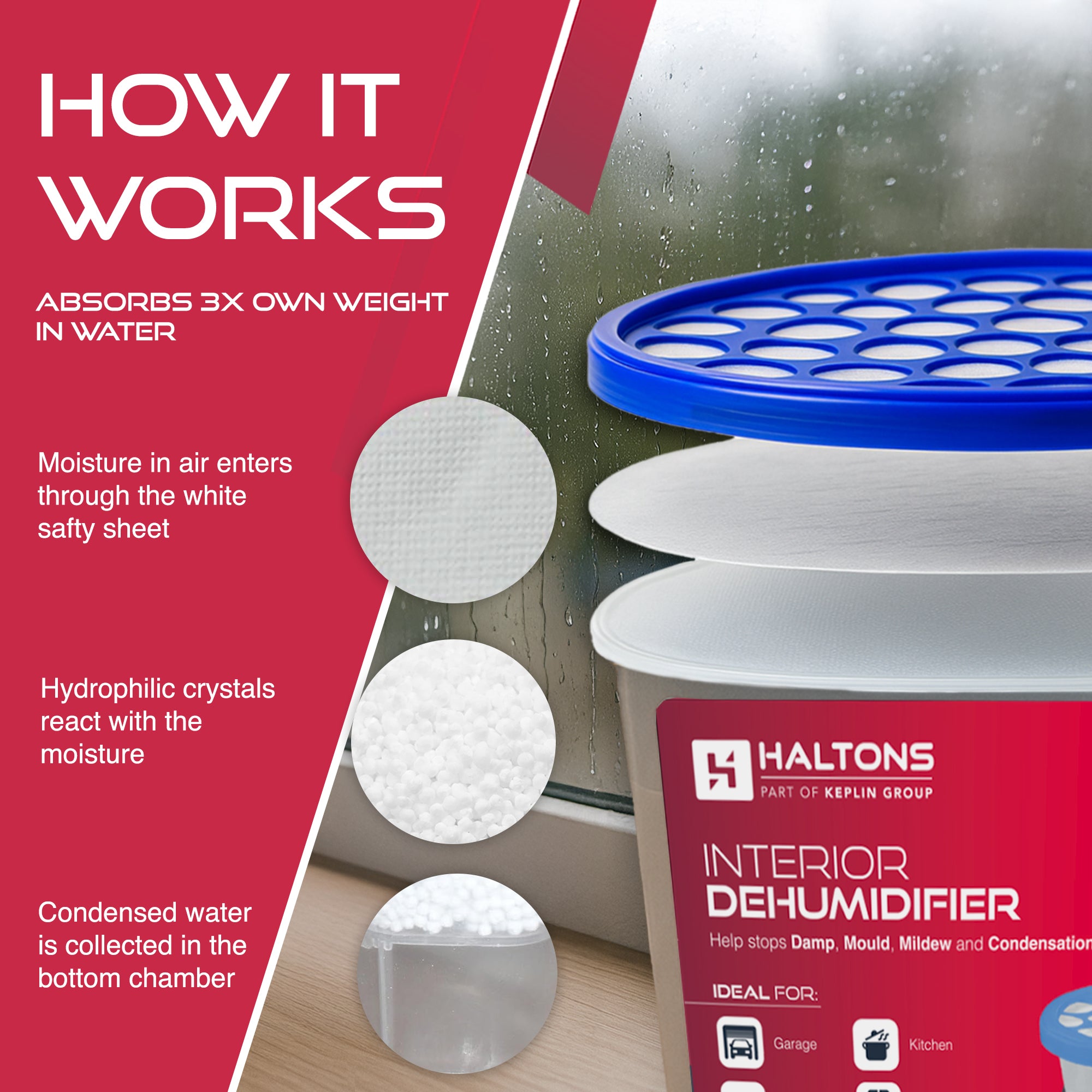 Haltons –  500ml Moisture Absorber Dehumidifiers – Condensation Remover for Damp, Mould, Home, Wardrobe, Kitchen, Bathroom, Basement, Garage, Bedroom, Caravan, Office