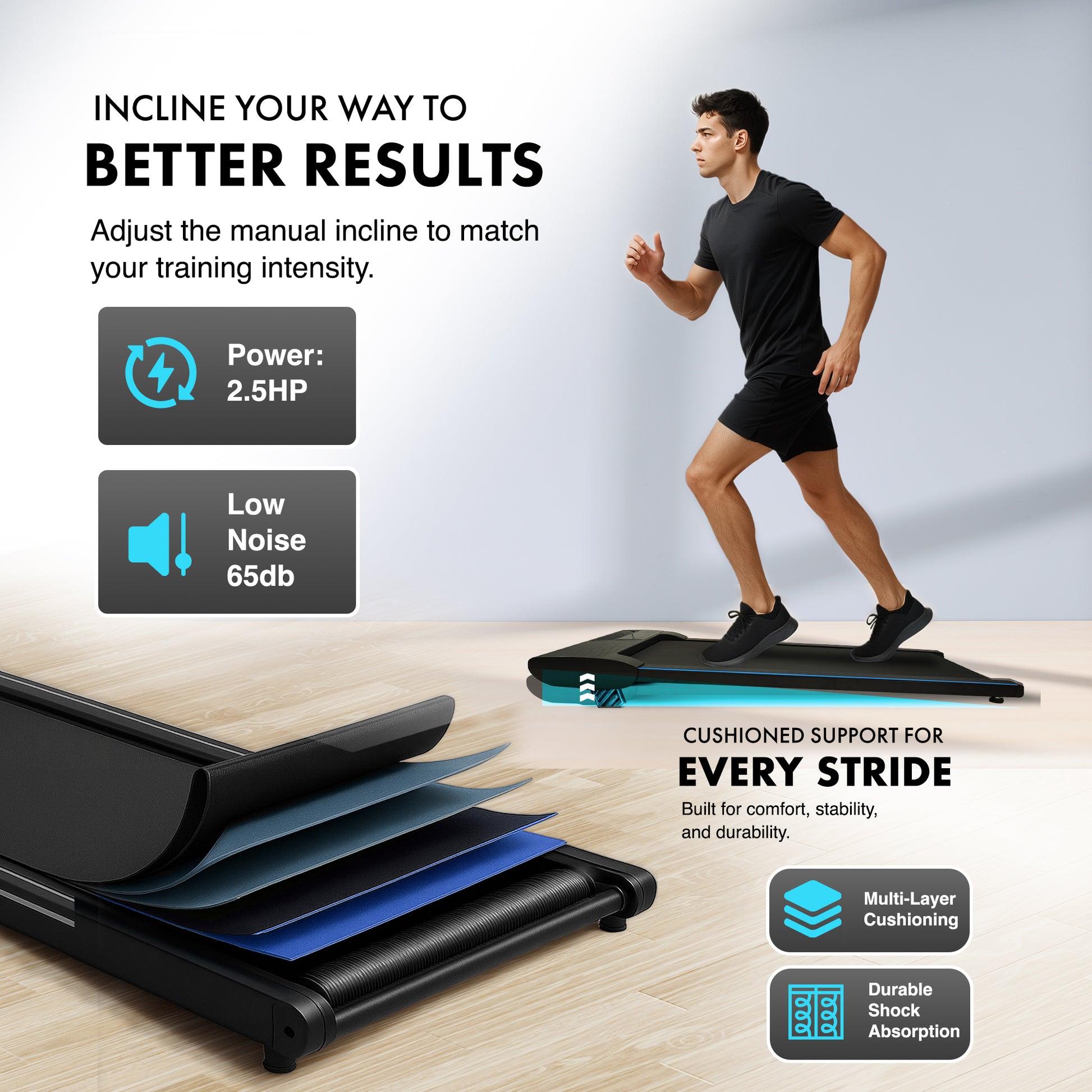 Kayman 3-in-1 Walking Pad Treadmill – Under Desk Electric Treadmill, Space-Saving, 120kg Capacity, 1–6km/h, Running, Walking & Working Modes, 2-Level Manual Incline, LED Display, Remote,900×400mm Belt – image 8