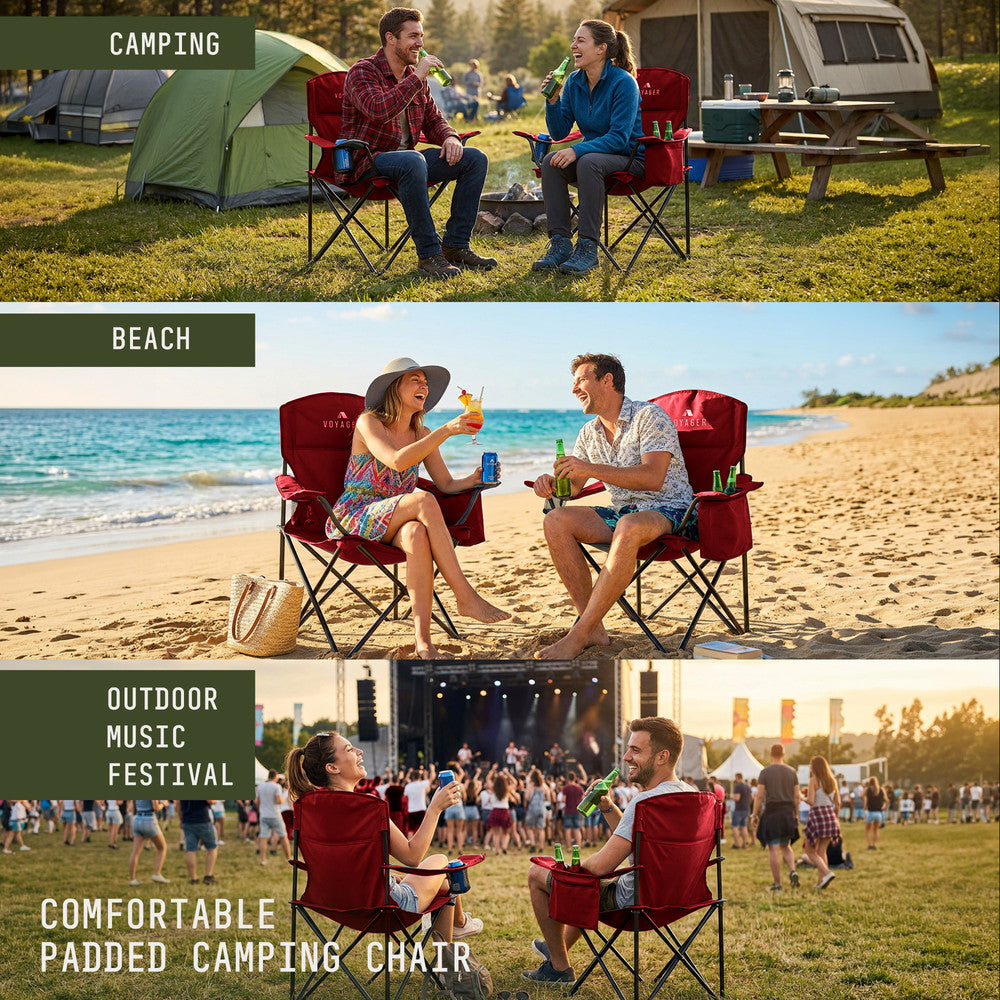 Folding Camping Chairs 2 Pack with Cooler Bag