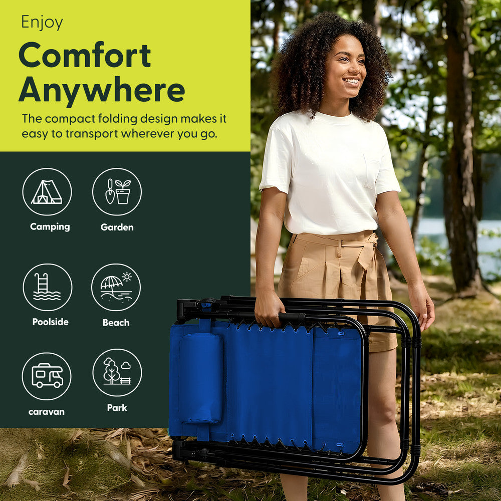 KEPLIN Set of 2 Heavy Duty Monocolour and Basic Textoline Zero Gravity Chairs for Garden Light Reclining Patio Sun loungers Easy to Clean Adjustable Head Rest Foldable with Cup & Phone Holder