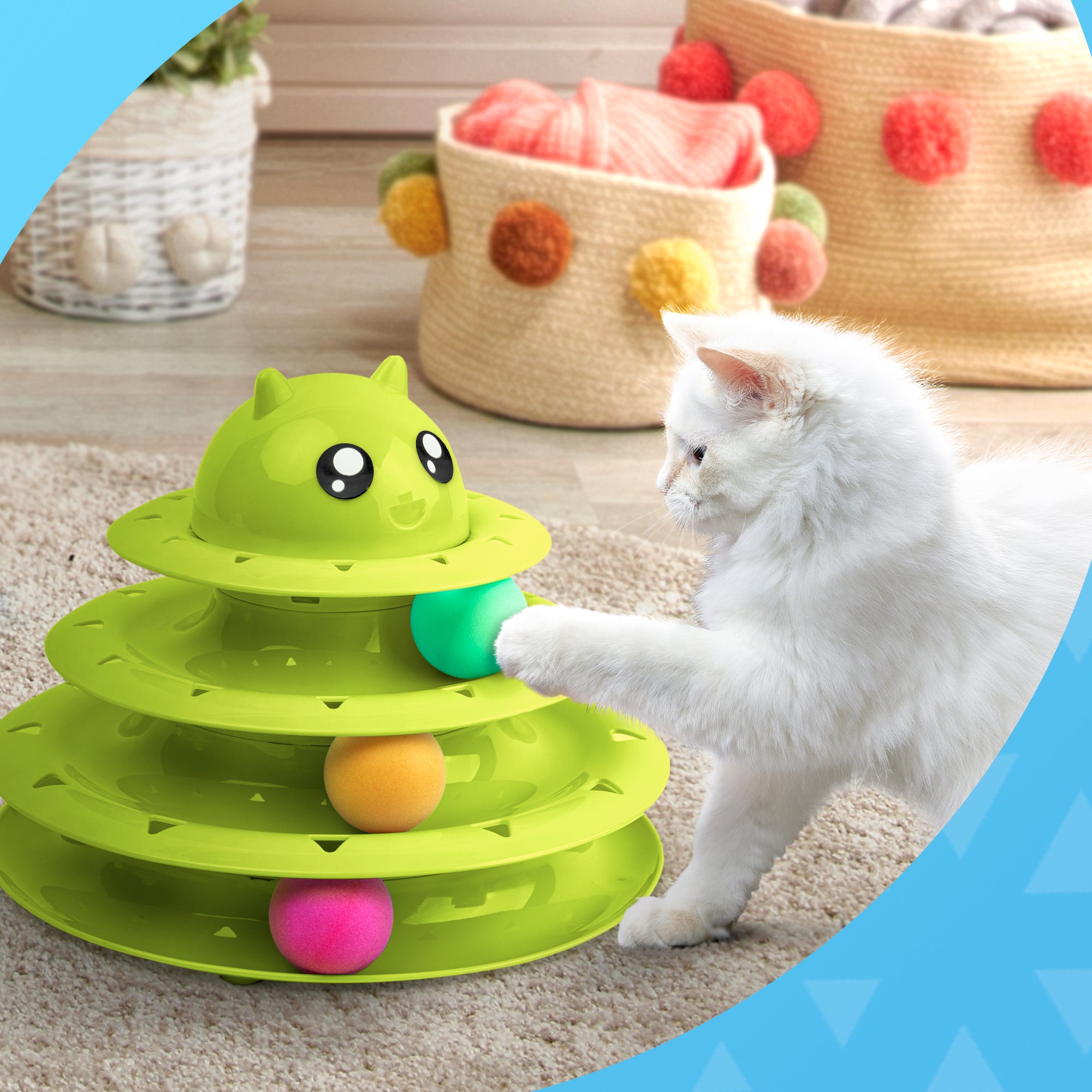 FurDreams Cat Roller Ball Toy Interactive | 3 Tier Tower Fun Cat Ball Toy with 3 Colour Balls | 3 Level Cat Teaser Toy with Cat Play Balls | Cat Puzzle Toy for Exercise and Stimulation